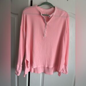 Aerie Offline Pink Waffle Knit Henley Top